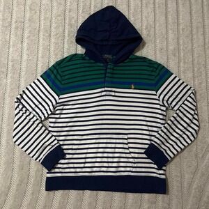 Polo Ralph Lauren navy green striped hoodie Size men's small/XL youth preppy